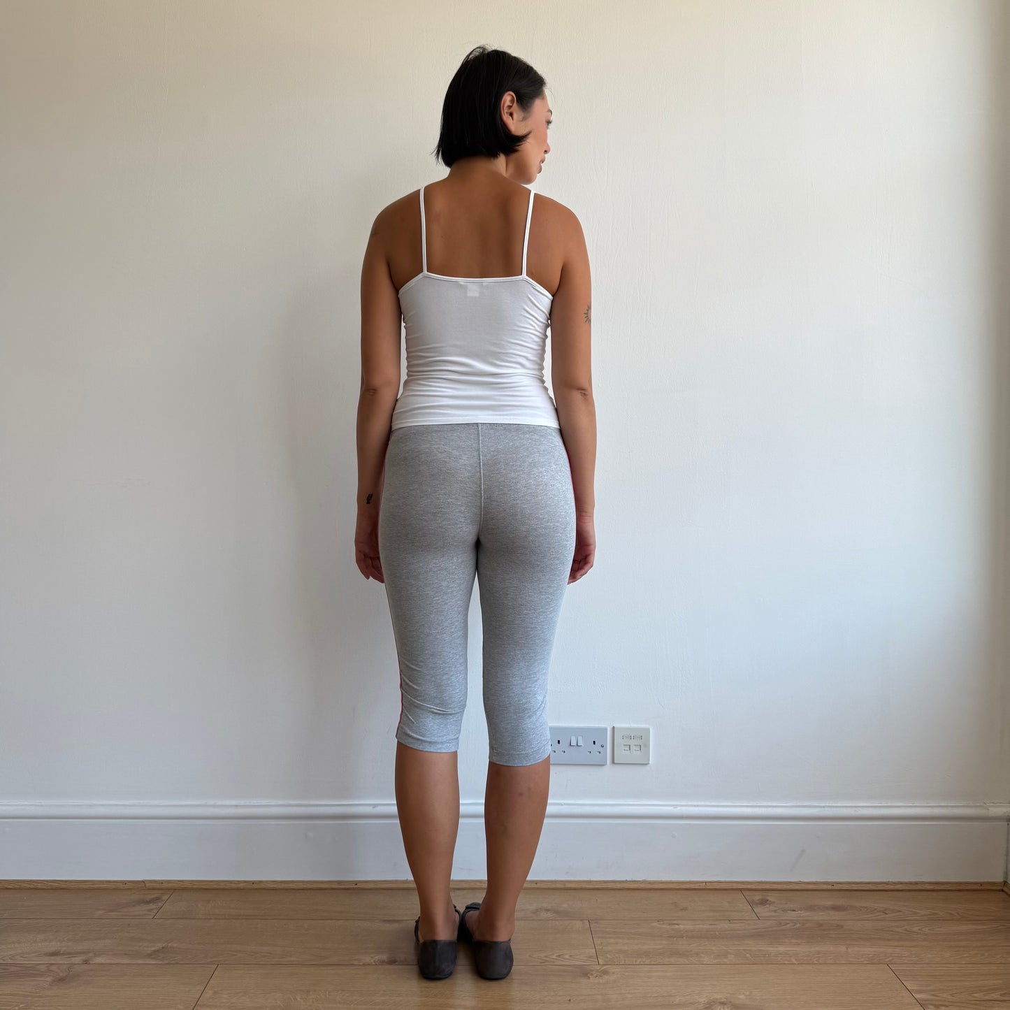 Adidas grey + pink 3 stripe capris - Size XS