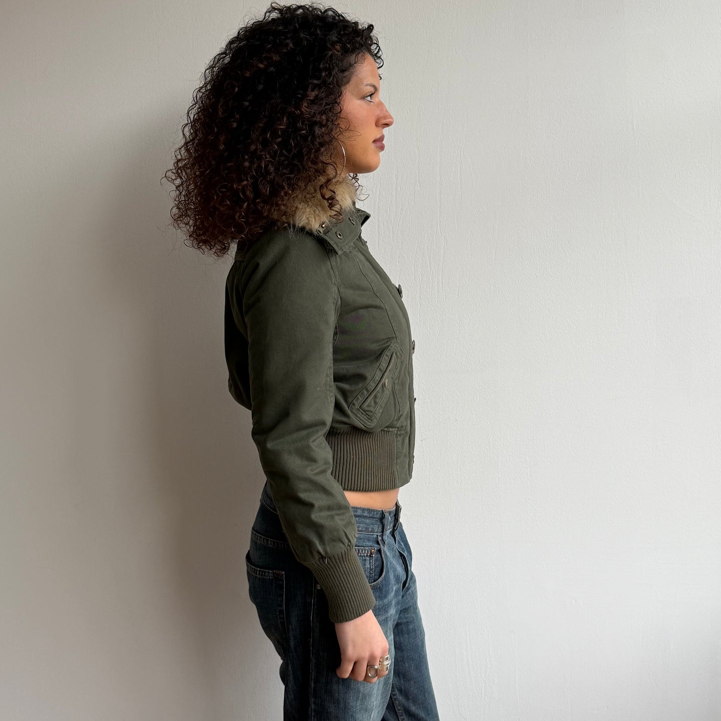 Khaki fur collar bomber - Size M