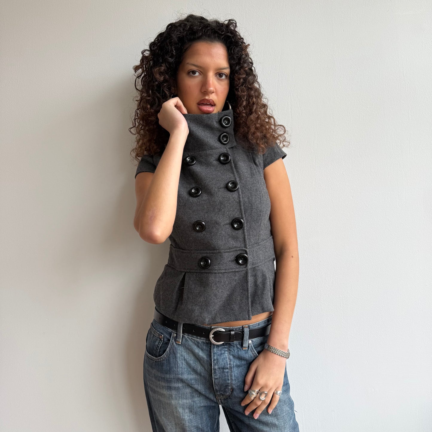 Grey short sleeve peacoat - Size S