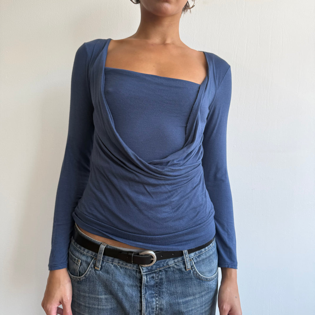 Blue keyhole wrap front top - Size S
