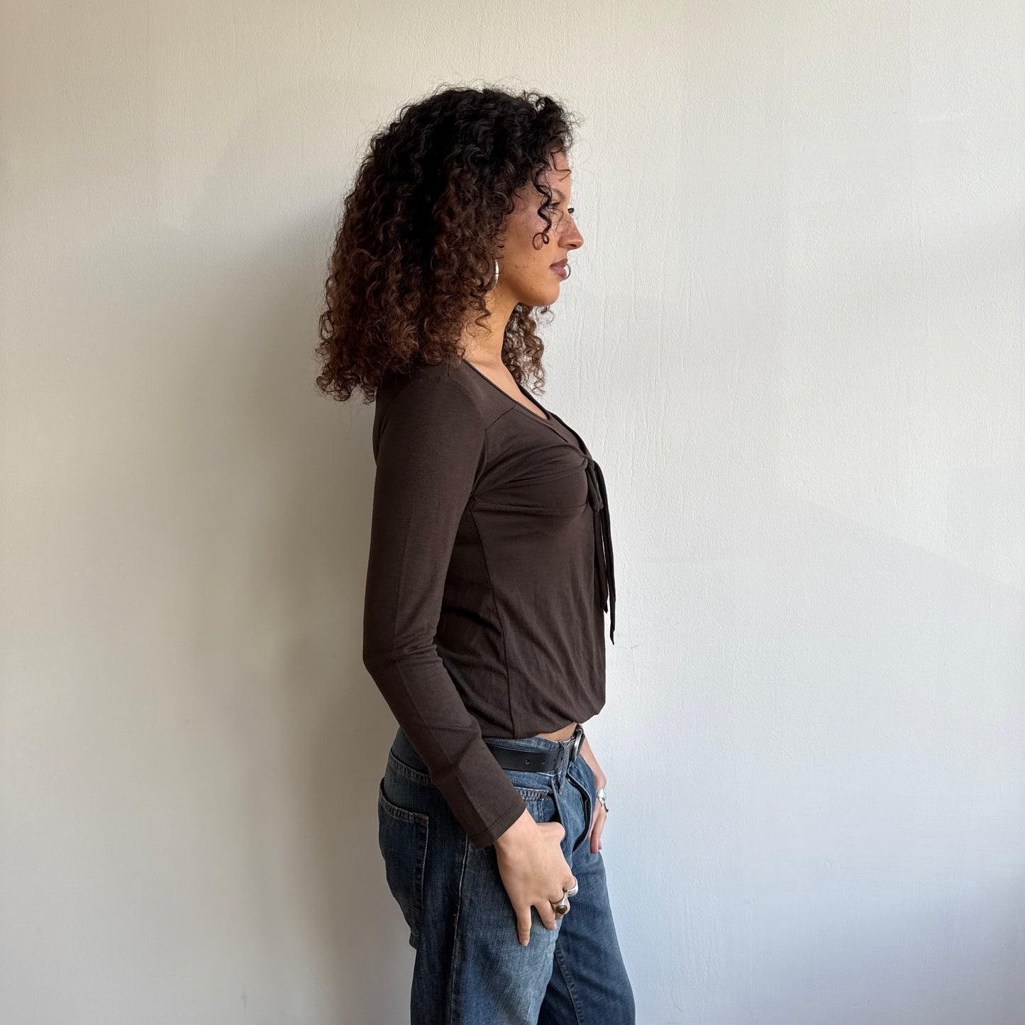 Brown wrap long sleeve top - Size S