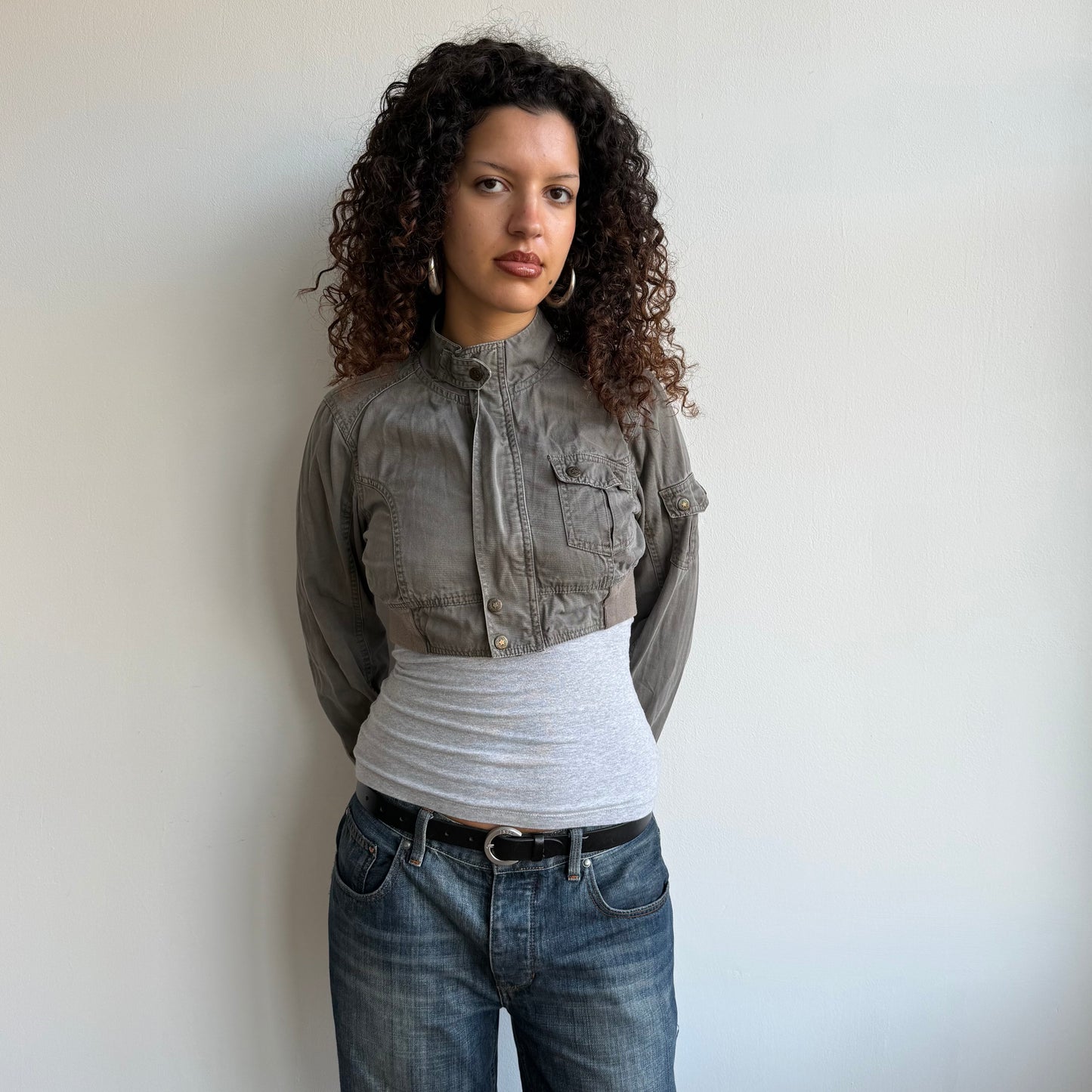 Khaki cargo cropped jacket - Size M