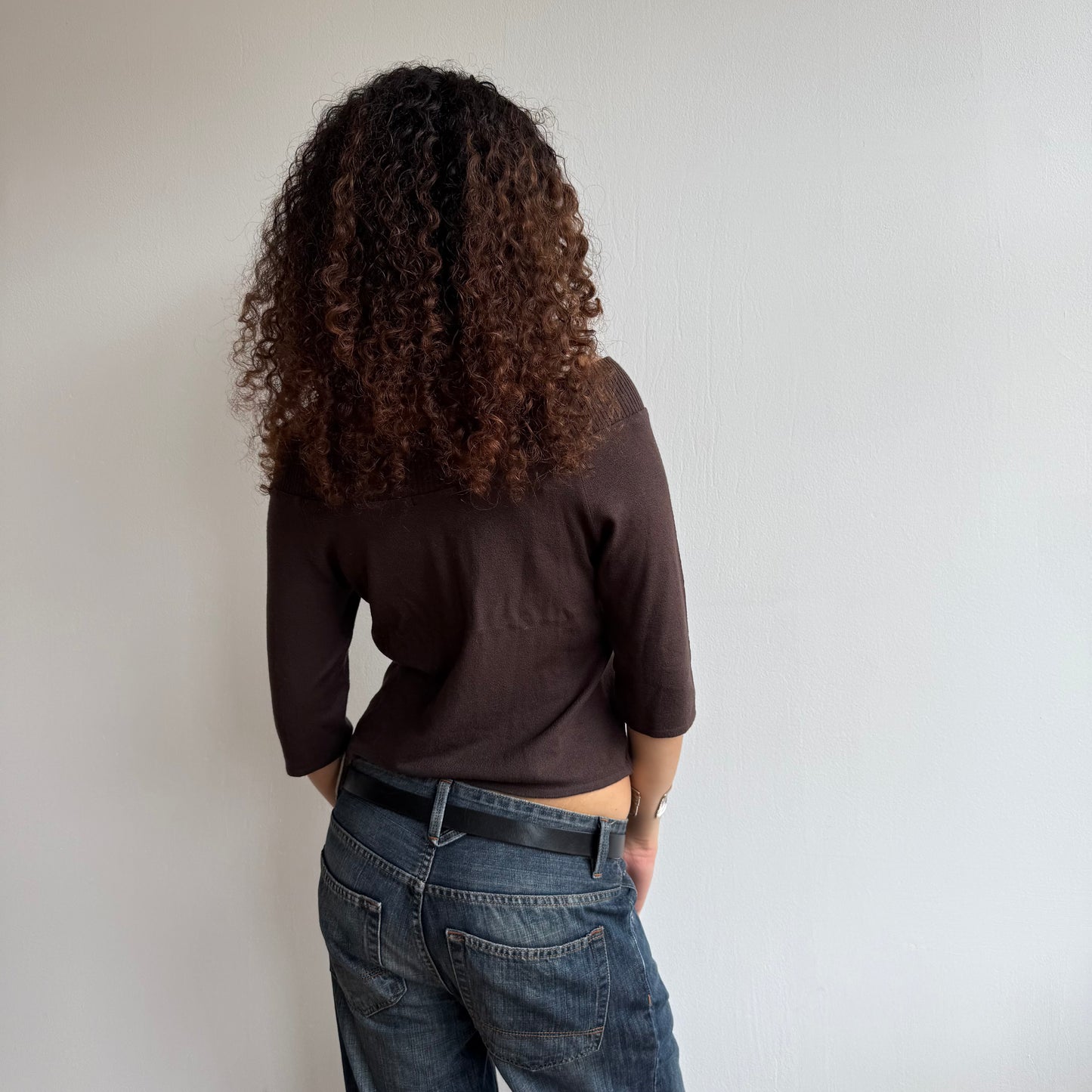 Brown 3/4 Bardot knit - Size S