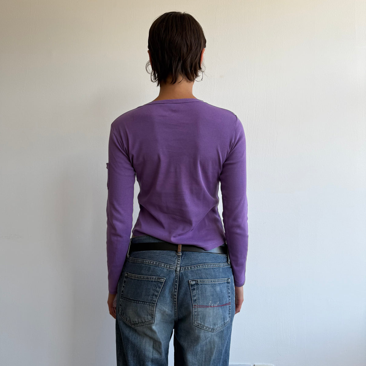 Purple button pocket top - Size S