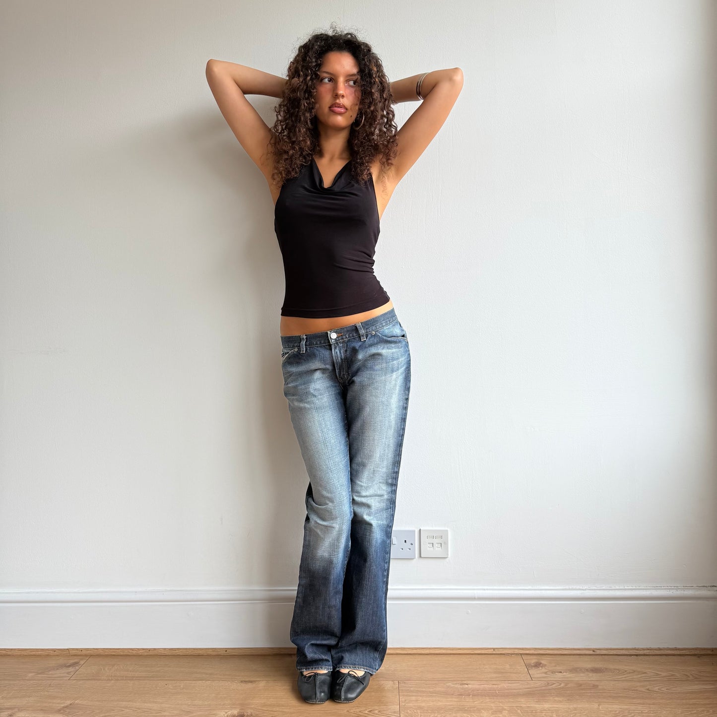 Brown cowl neck slinky top - Size S