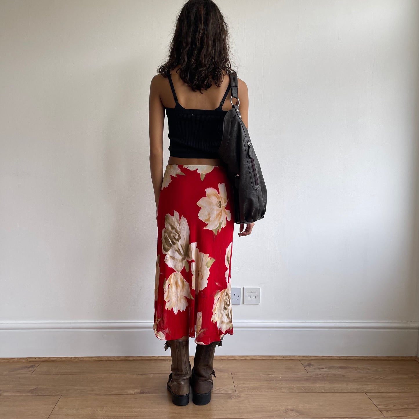 Red floral midi skirt - Size XS/S