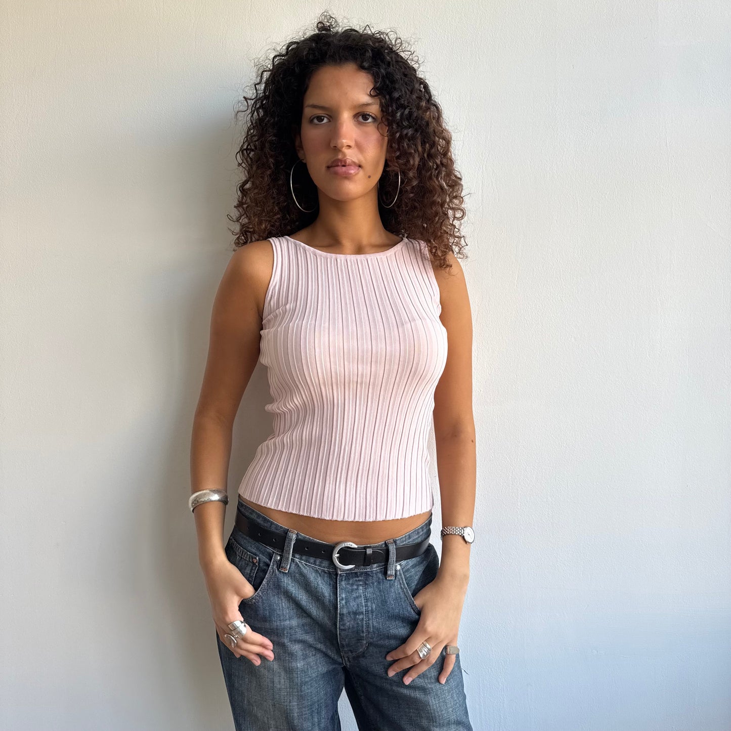 Pink ribbed top - Size S