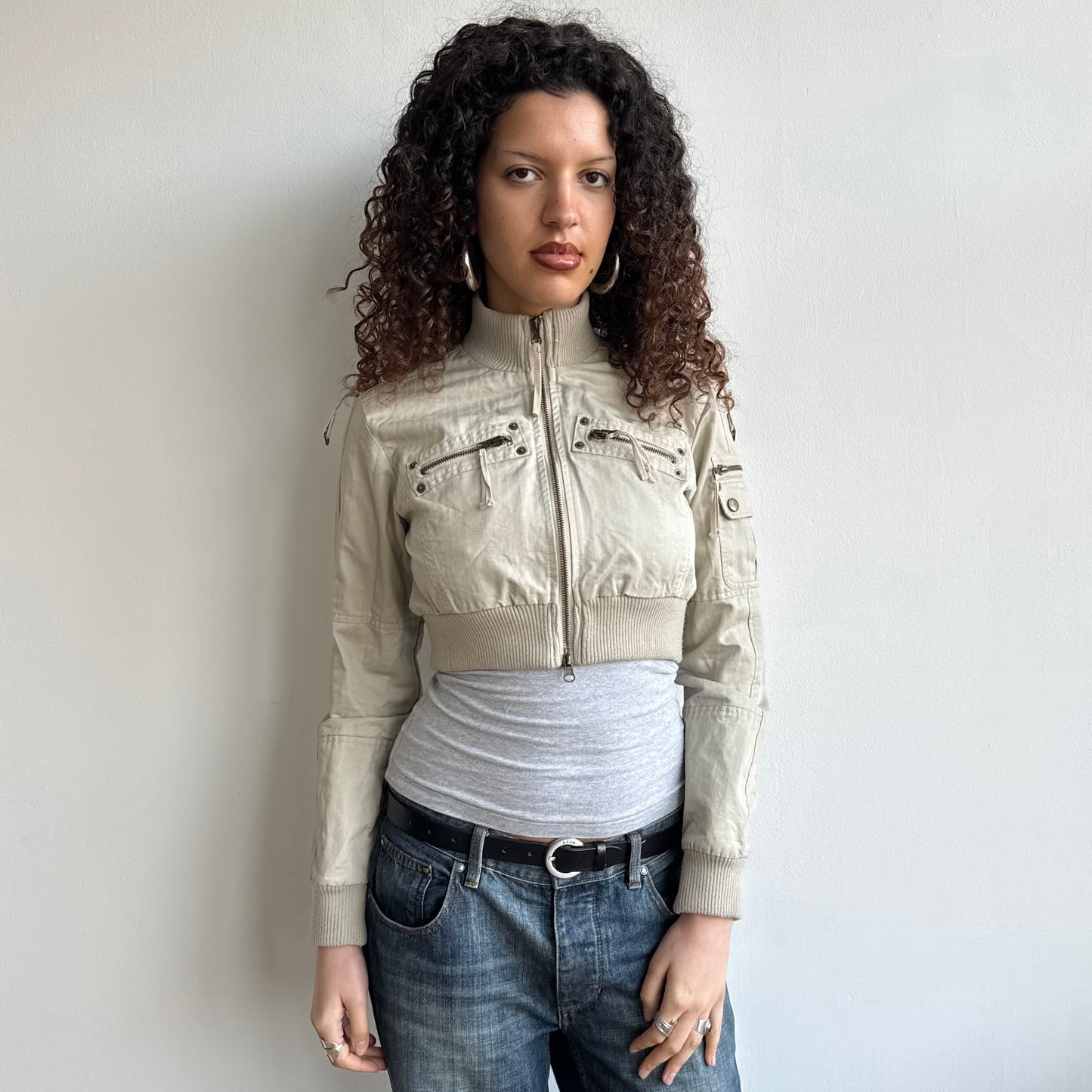 Beige cropped cargo jacket - Size M/L