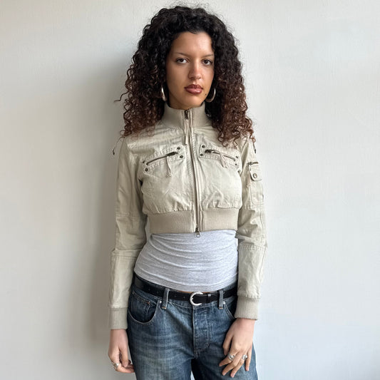 Beige cropped cargo jacket - Size M/L