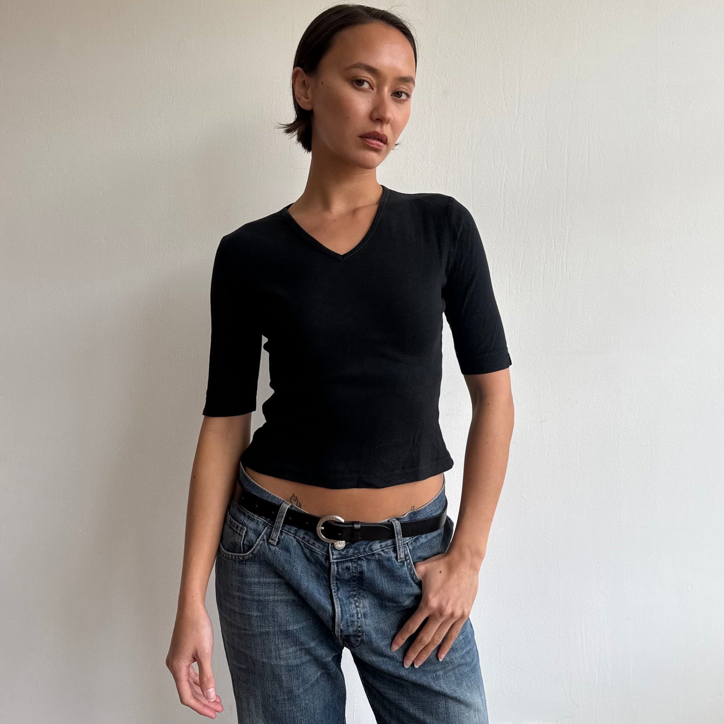 Black 3/4 length sleeve top - Size S