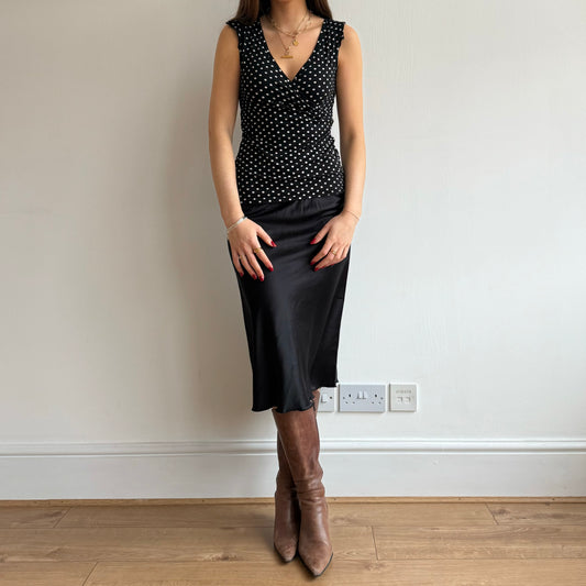 Black satin midi skirt - Size S