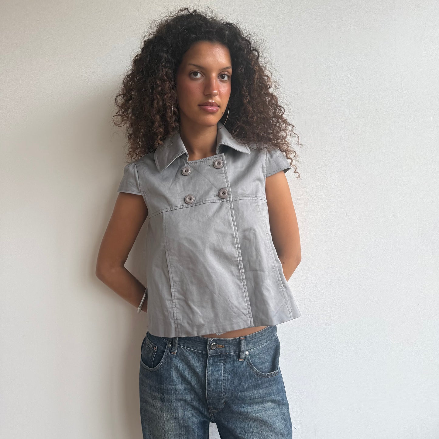 Grey short sleeve peacoat - Size M