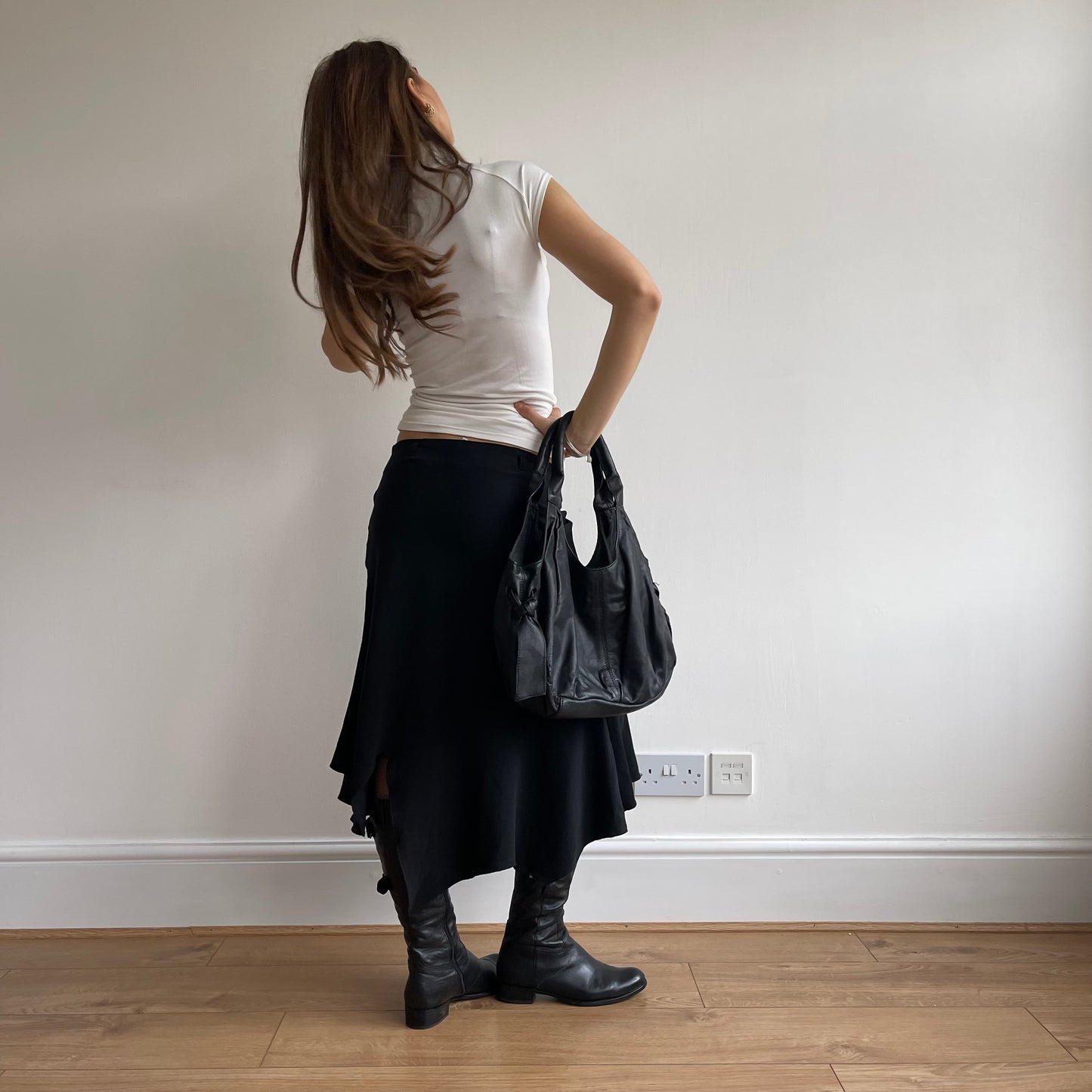 Black leather slouchy bag