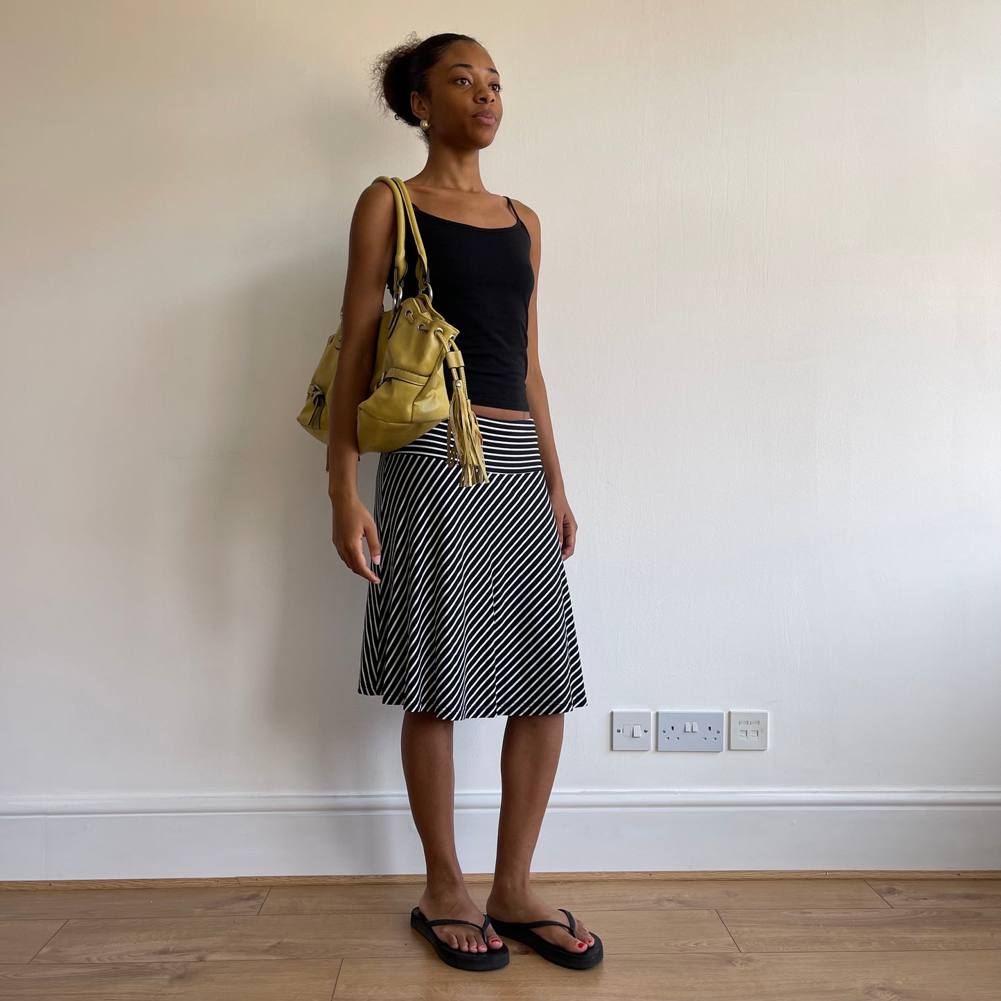 Black striped midi skirt - Size S