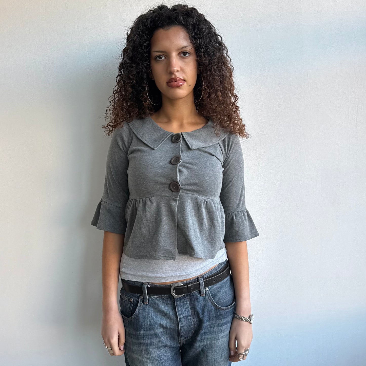 Grey 3/4 sleeve peacoat jumper - Size XS
