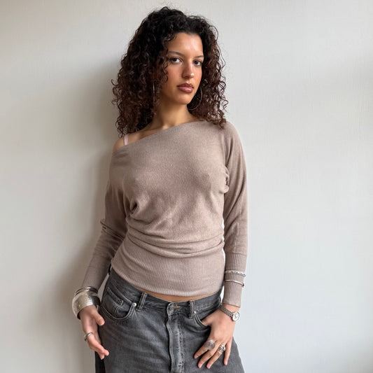 Beige slouchy knit jumper - Size S-M