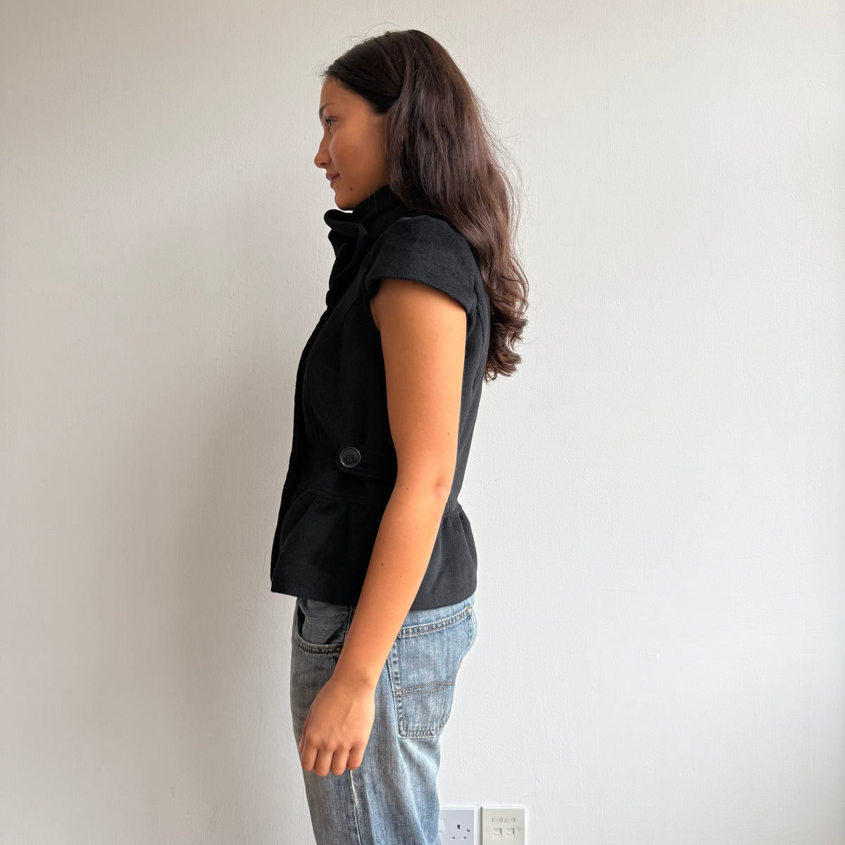 Black short sleeve peacoat - Size M