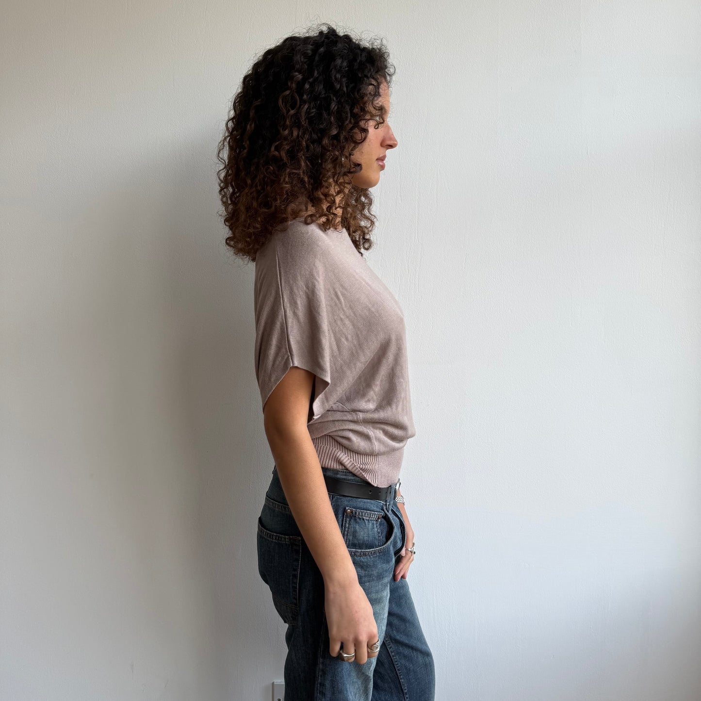 Beige short sleeve slouchy knit - Size M