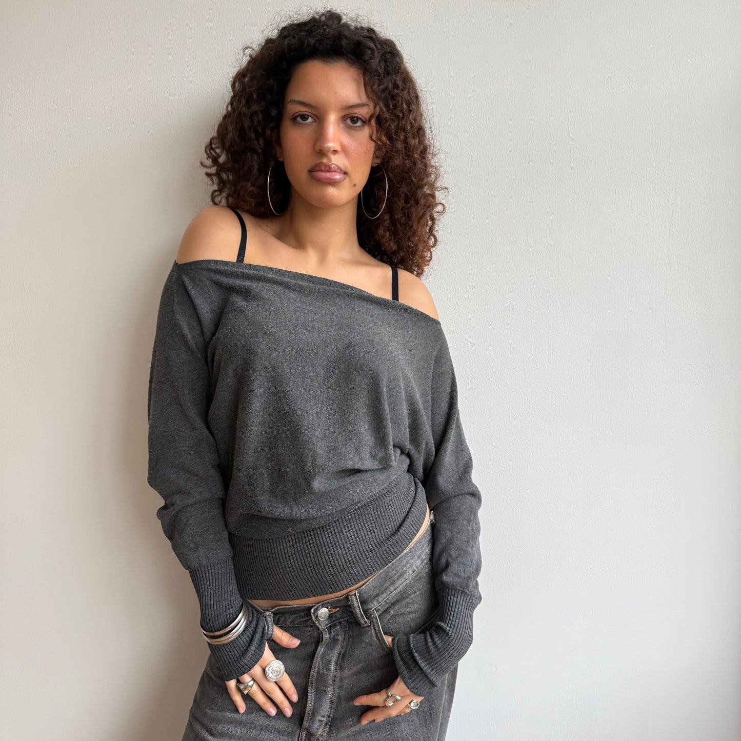 Grey slouchy knit jumper - Size S-M