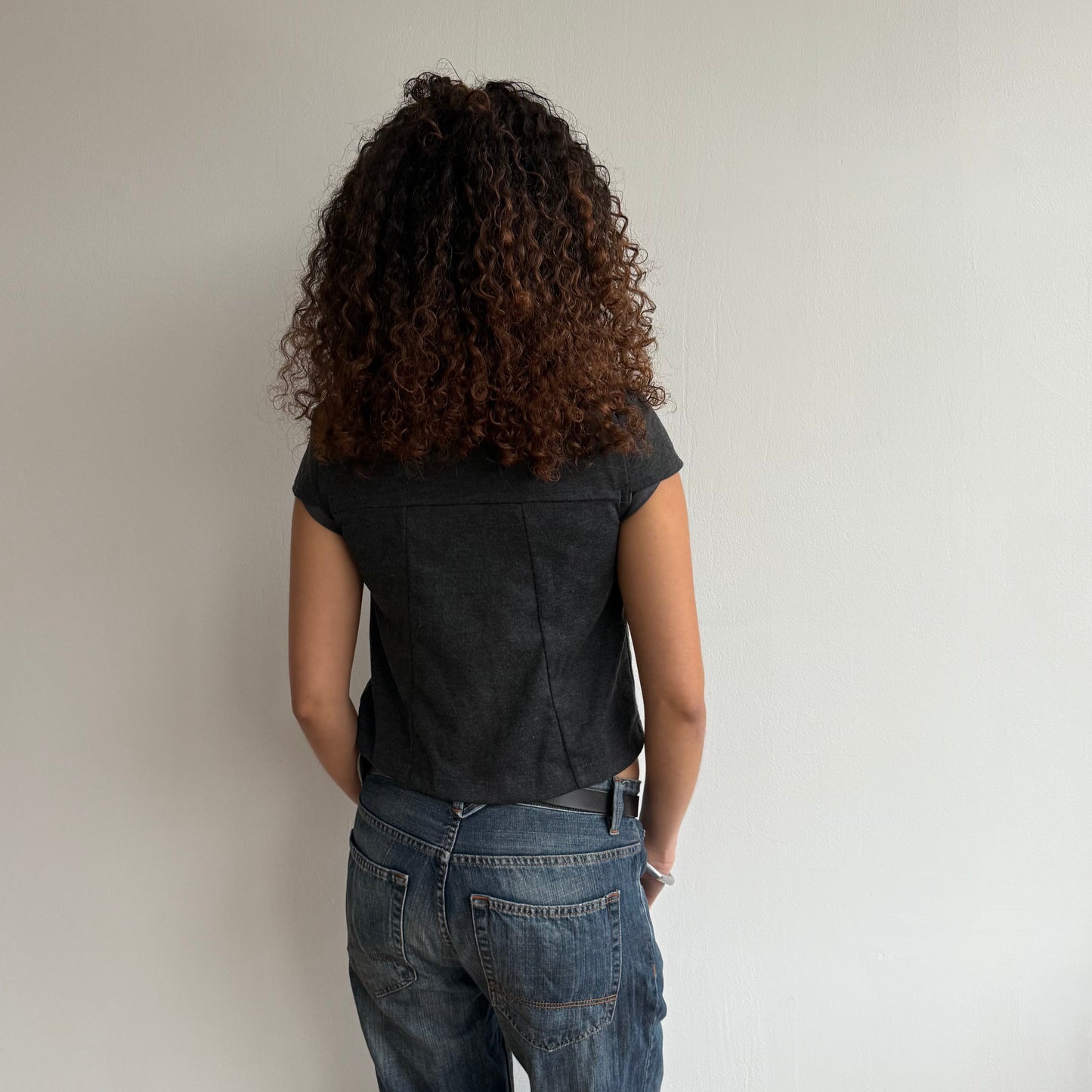 Charcoal short sleeve knit peacoat - Size S