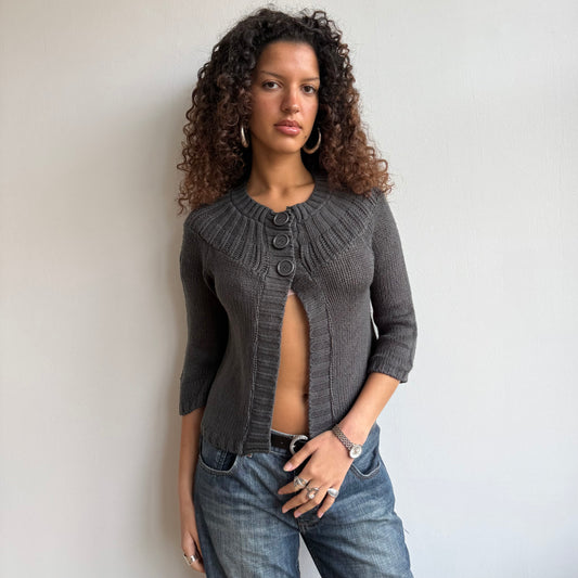 Charcoal button open knit - Size S