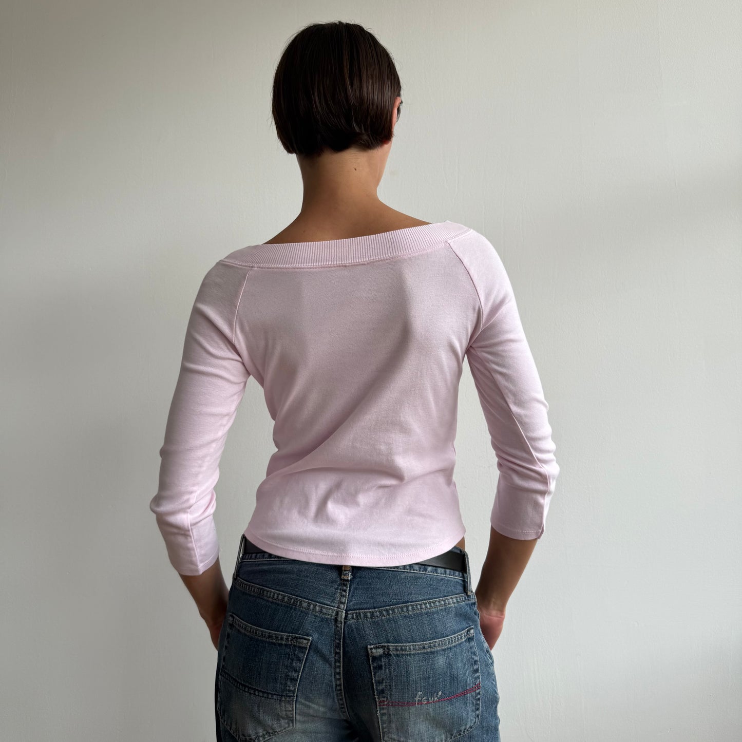 Pink 3/4 sleeve boatneck top - Size S