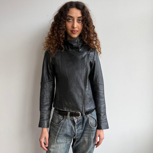 Leather asymmetric biker jacket - Size S