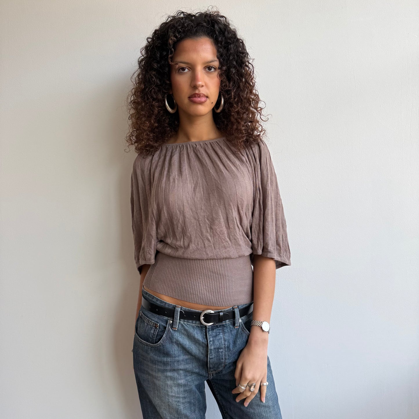 Taupe ribbed batwing knit - Size M