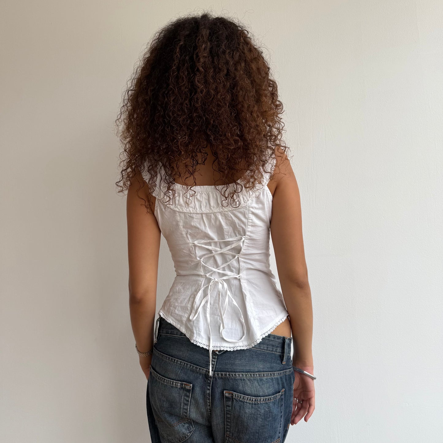 White GUESS milkmaid top - Size S/M