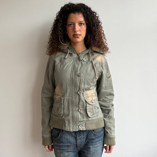 Khaki fur hood bomber - Size M