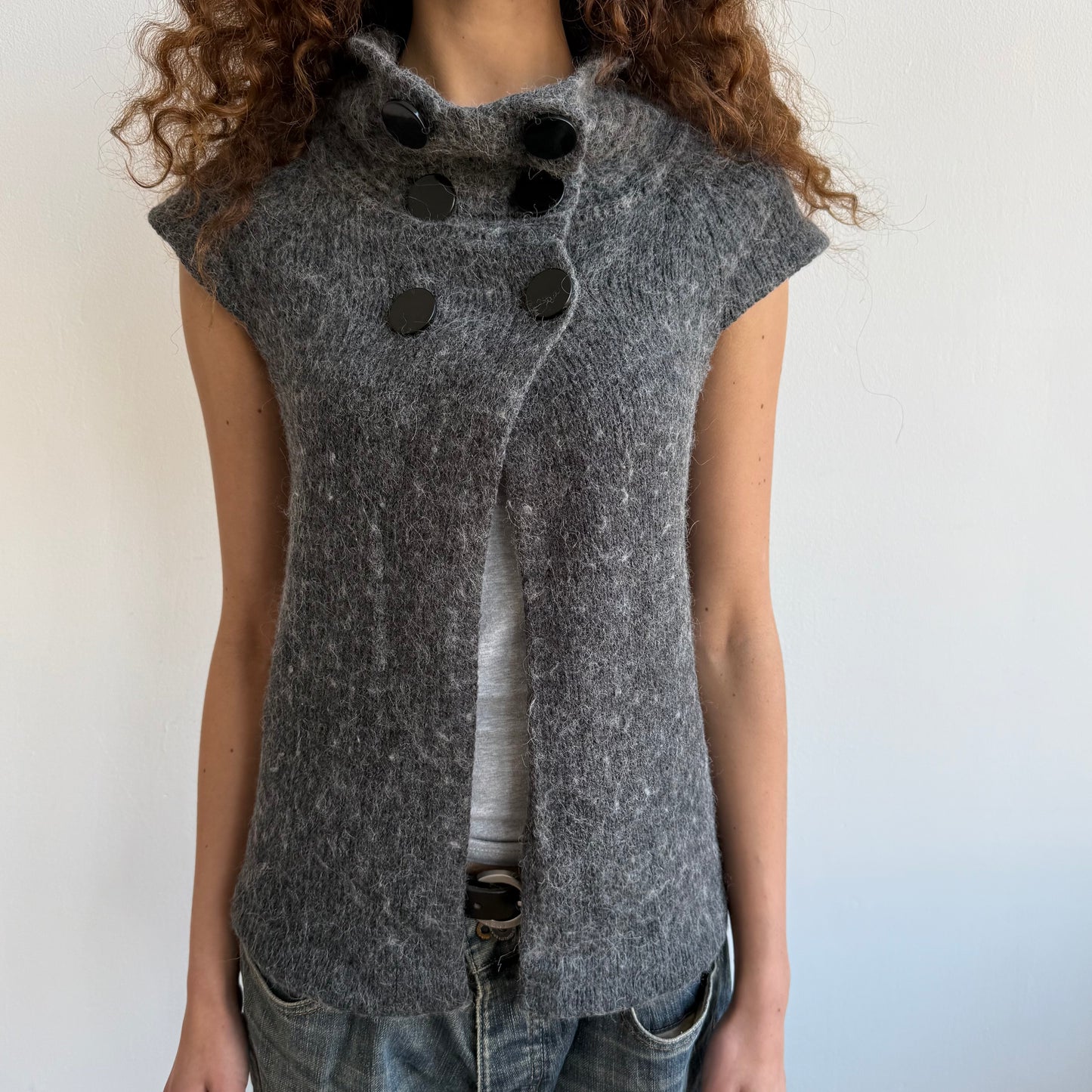 Grey button pea knit jumper - Size S + S/M