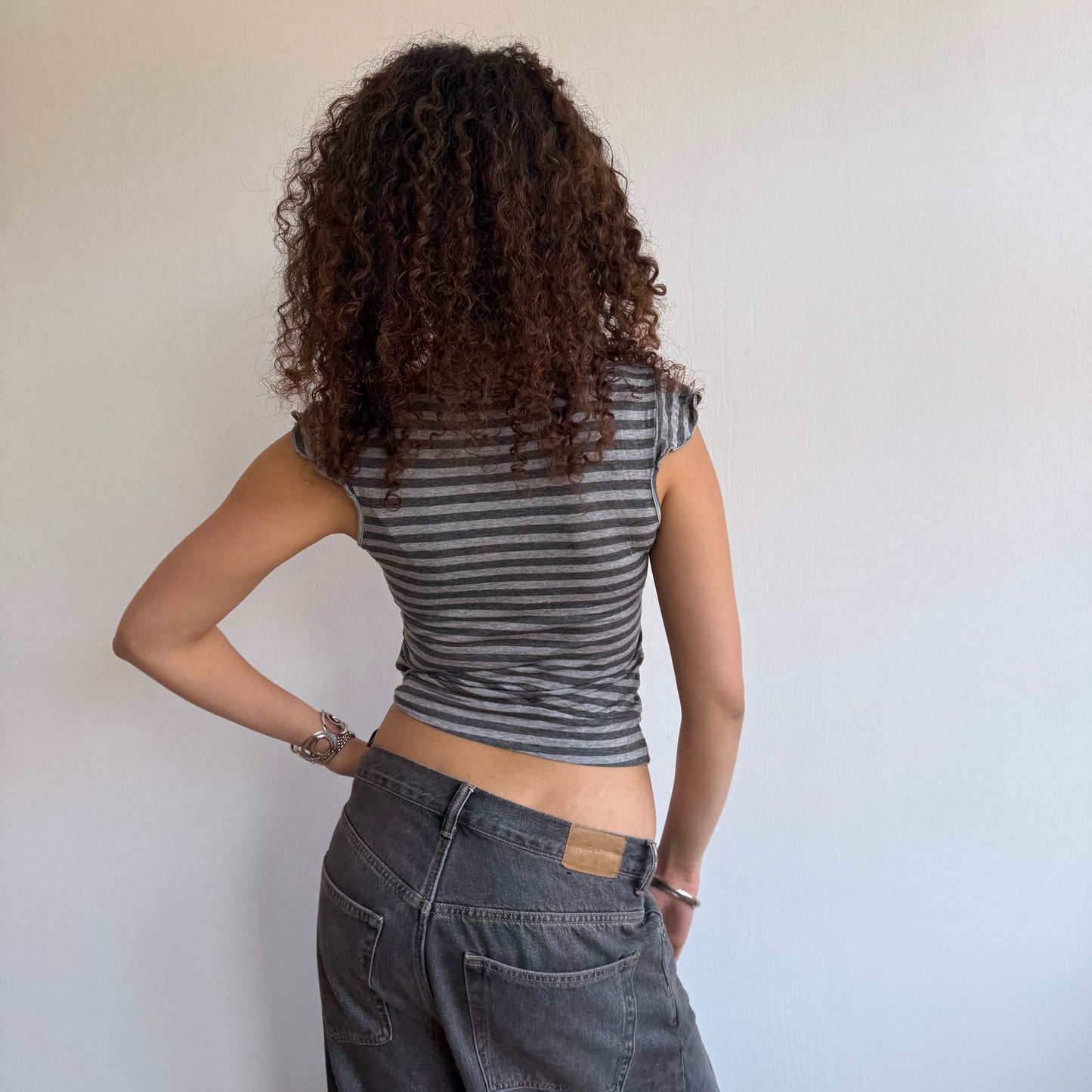 Grey wrap tie-side top - Size S