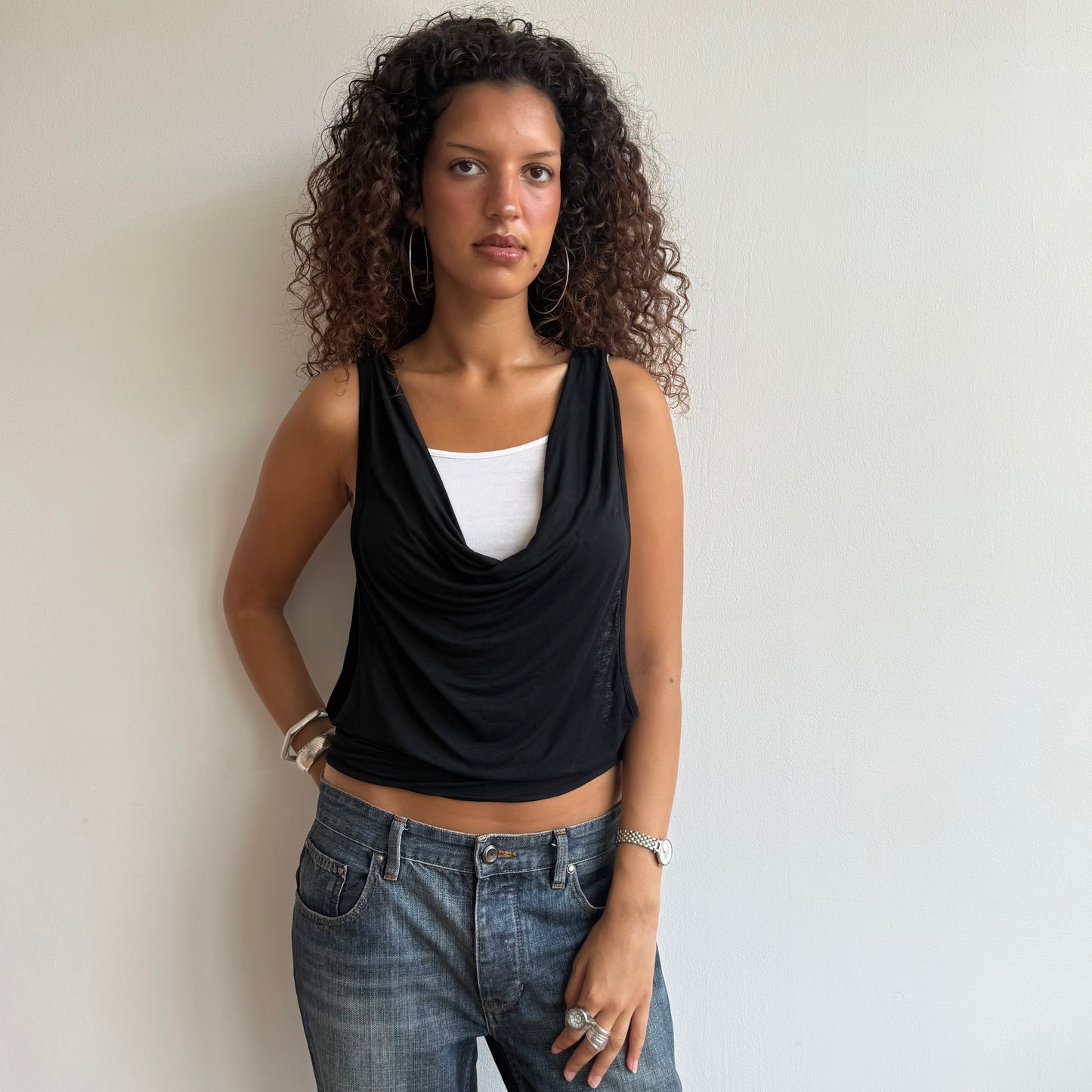 Black + white double layer top - Size S