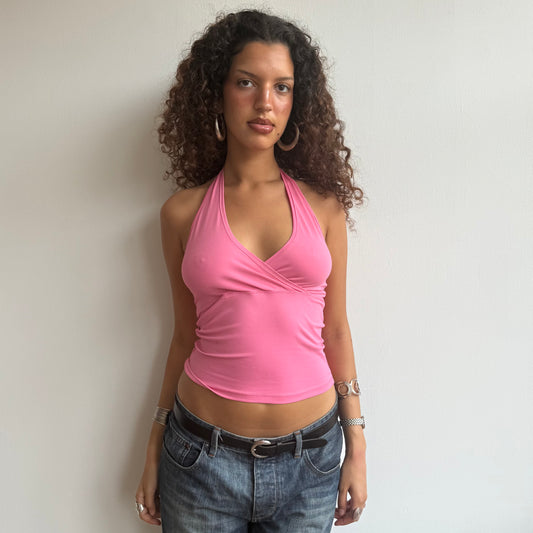 Pink wrap halter top - Size S