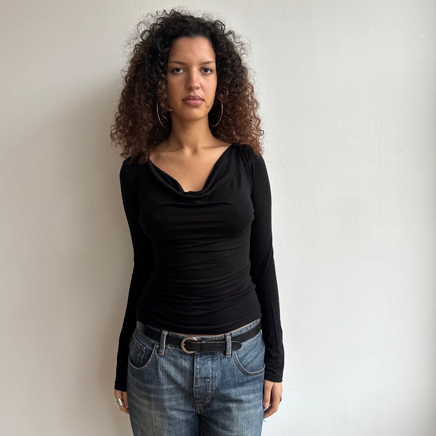 Black slouchy long sleeve top - Size S