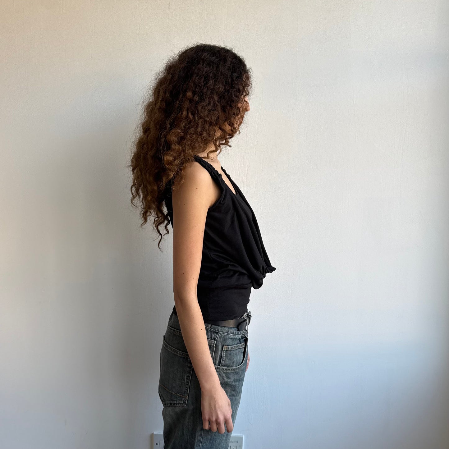 Black ruched sleeve cowl top - Size S/M