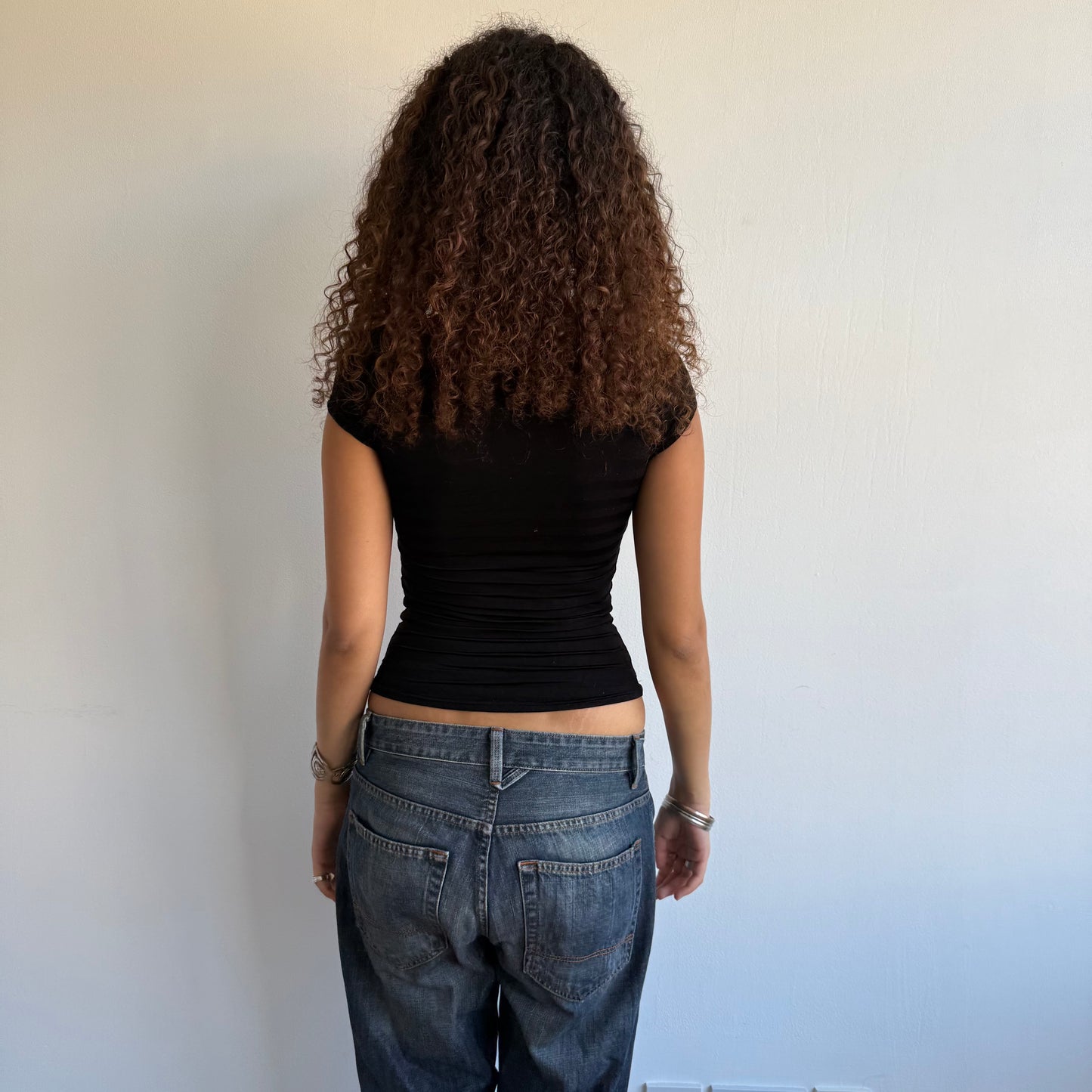 Black striped button top - Size S