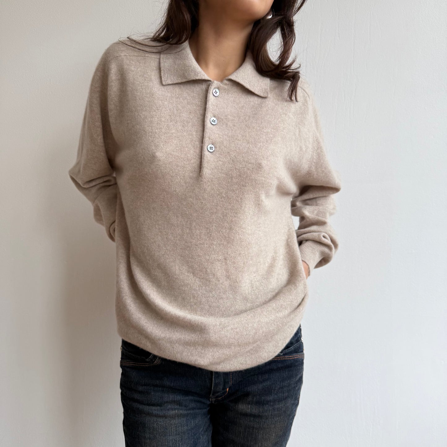 Oatmeal cashmere polo knit - Size M