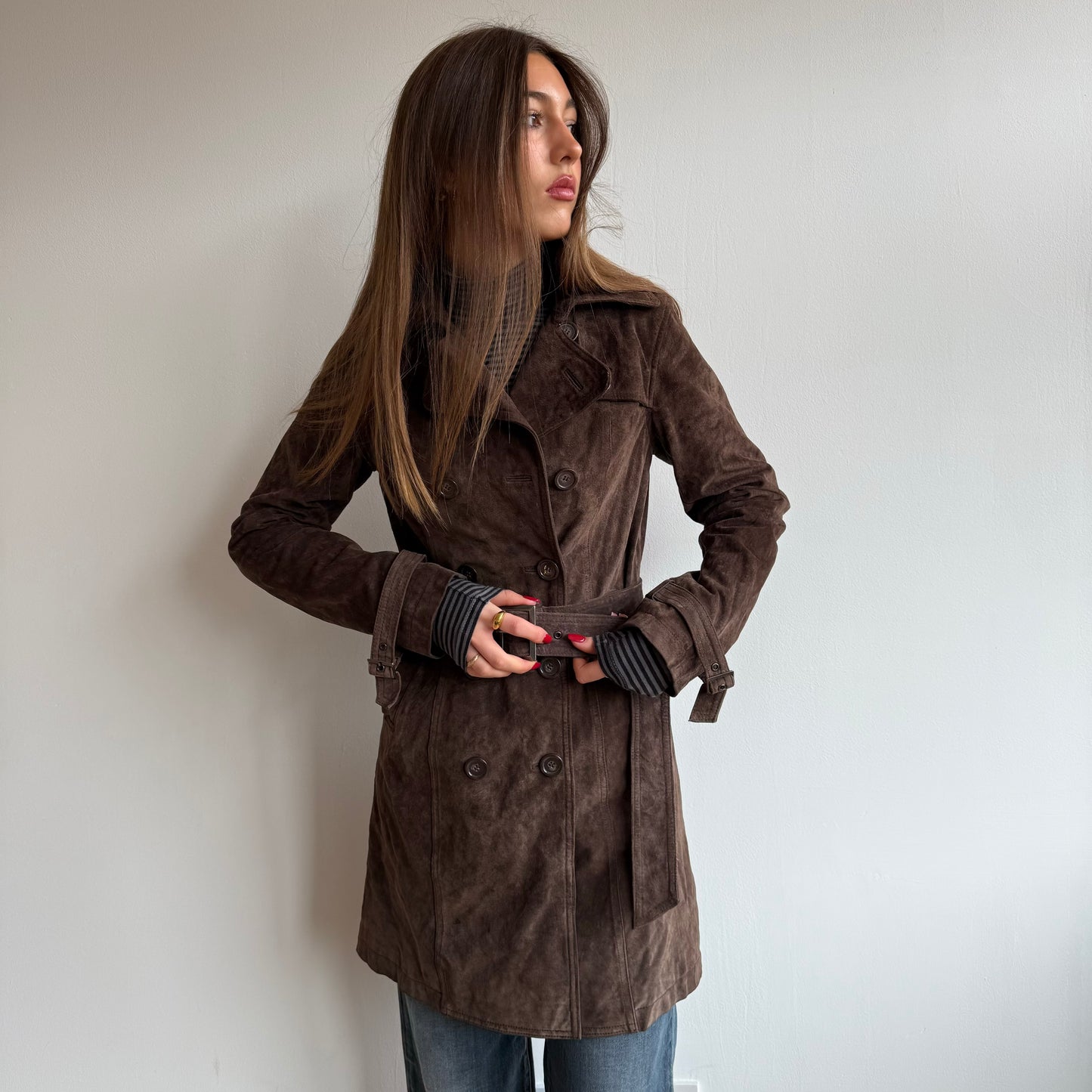 Brown suede trench coat - Size S