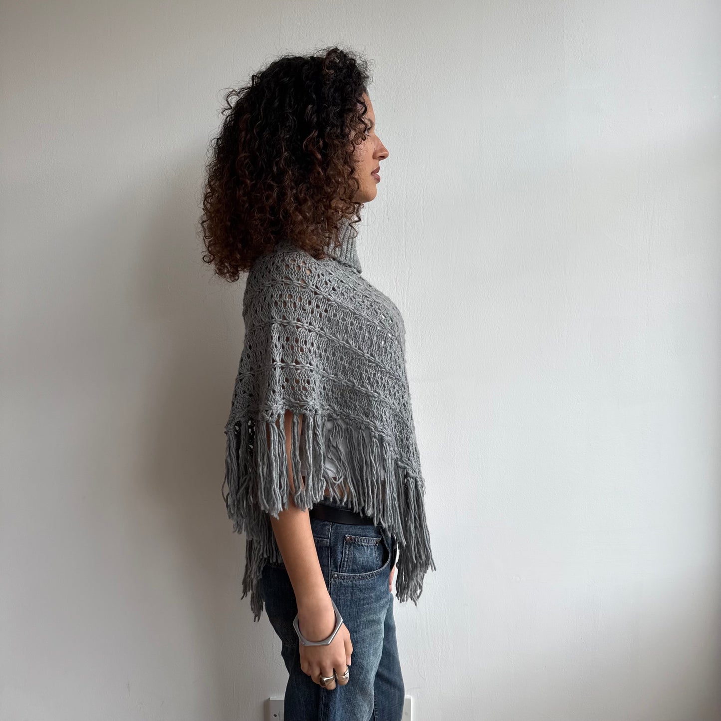 Grey roll neck poncho - Size S