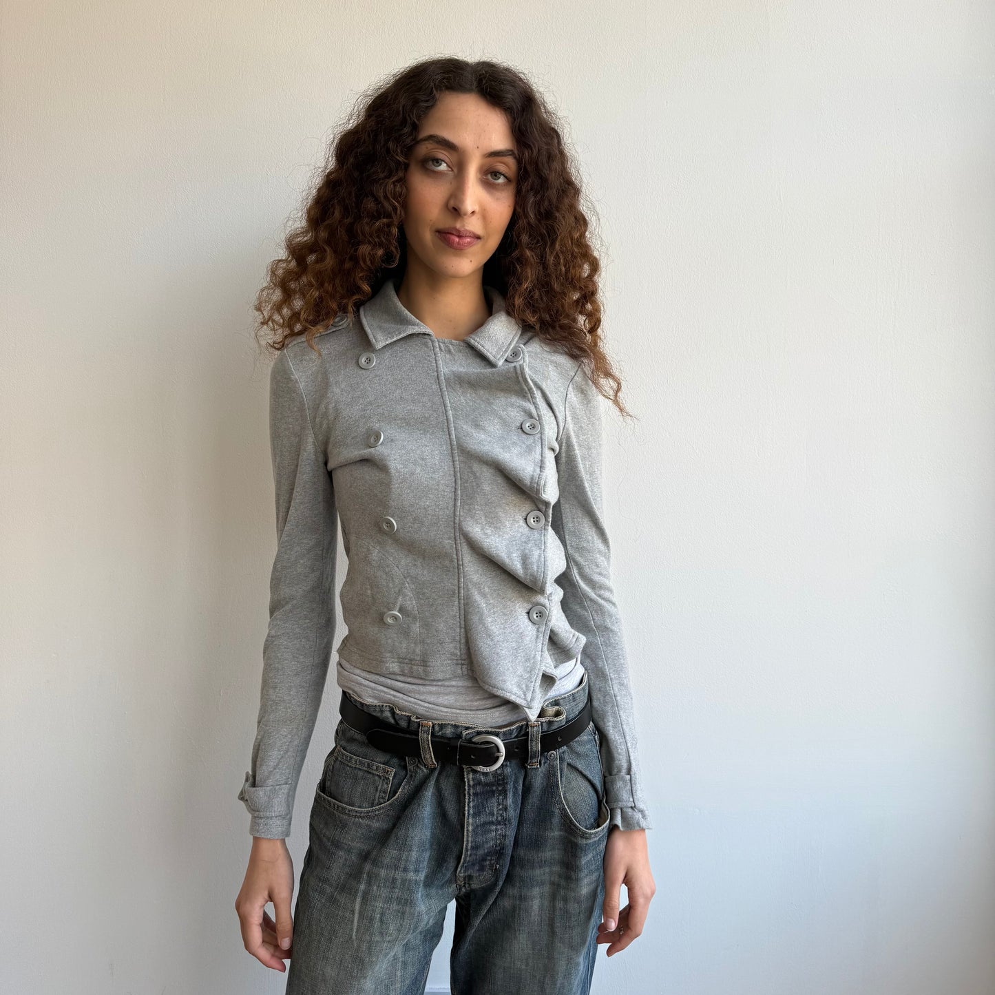 Grey ruffle peacoat jumper - Size S