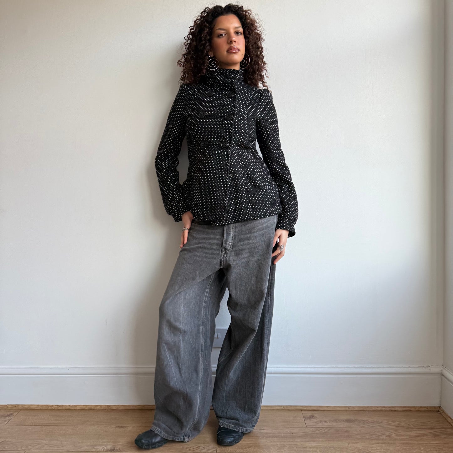 High neck polka dot peacoat - Size S