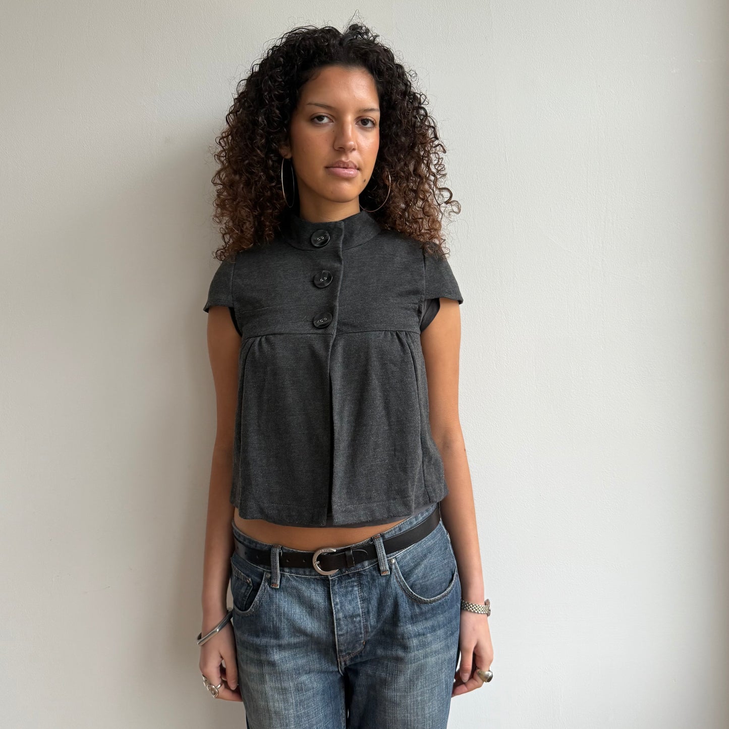 Charcoal short sleeve knit peacoat - Size S