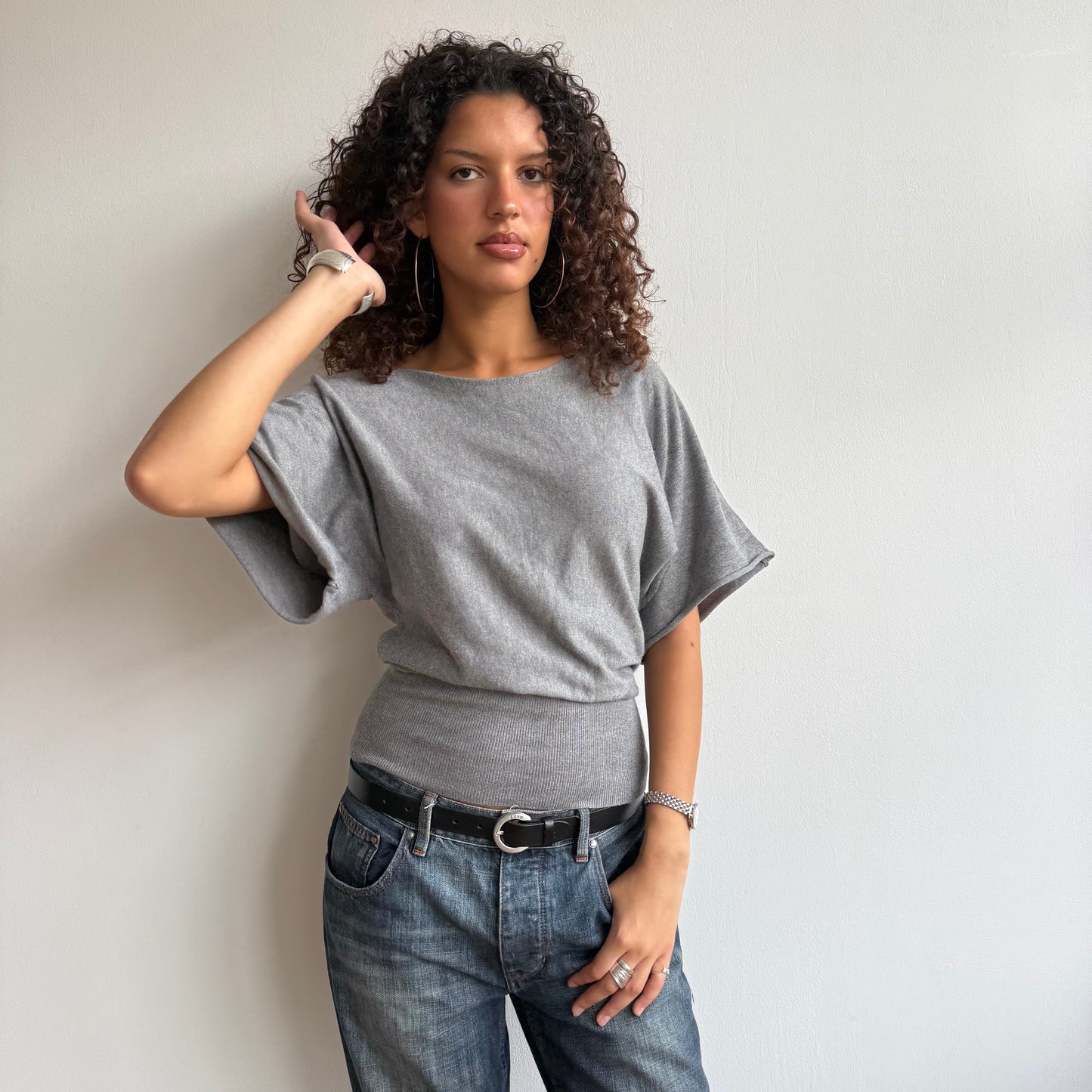 Dark short sleeve slouchy knit - Size S/M