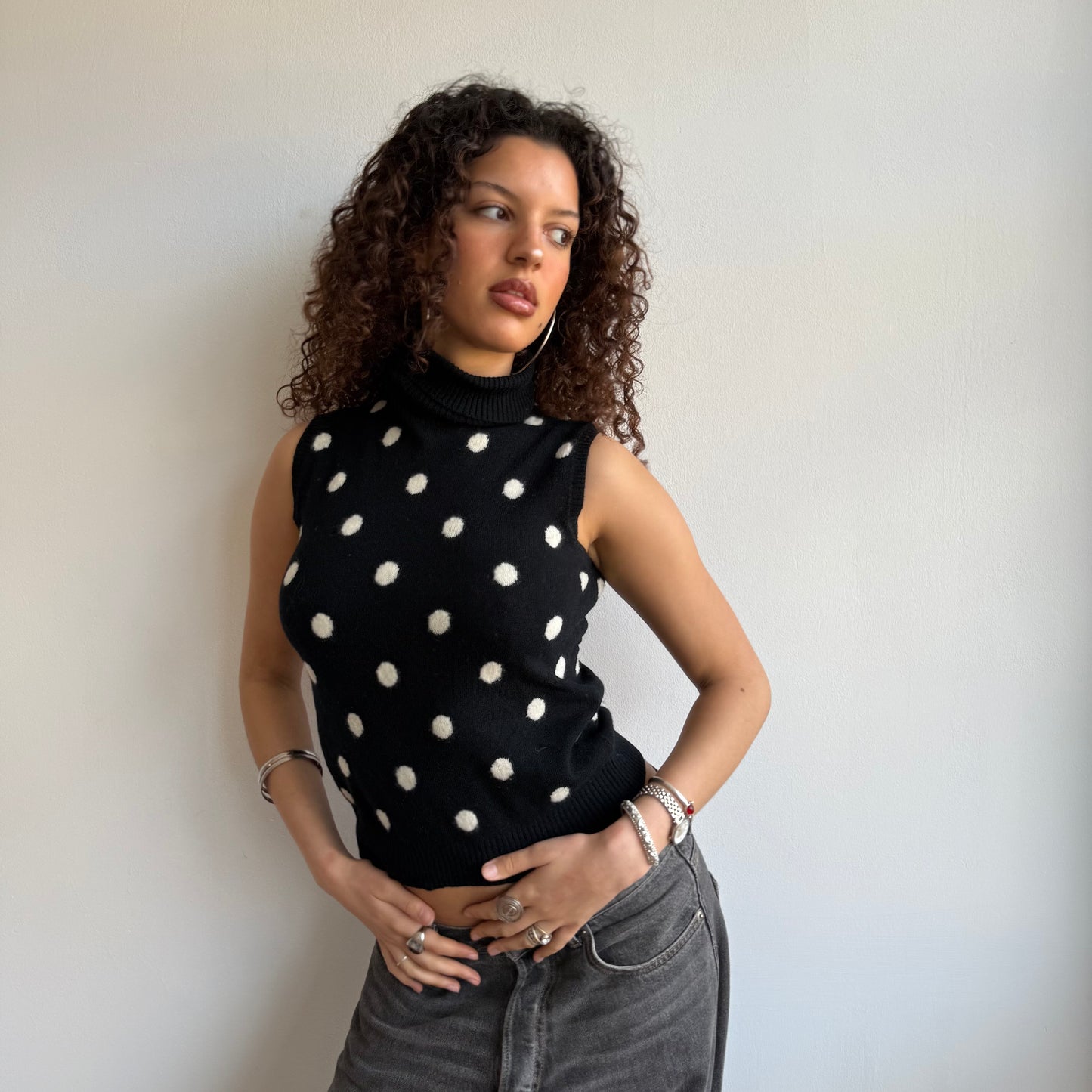 Black polka dot roll neck - Size S