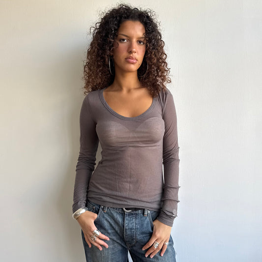 Taupe Cop Copine long sleeve top - Size M