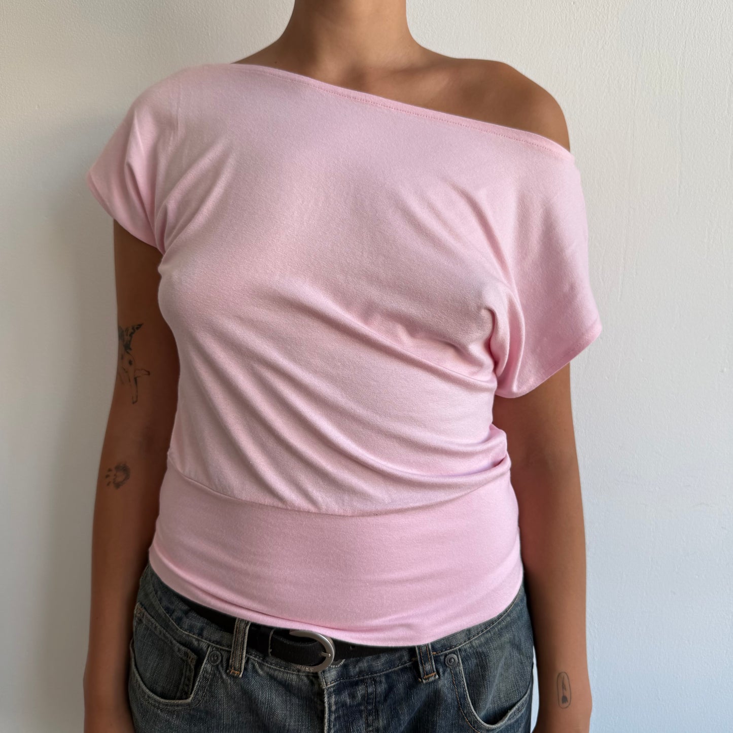 Baby pink slouchy Bardot tshirt - Size S
