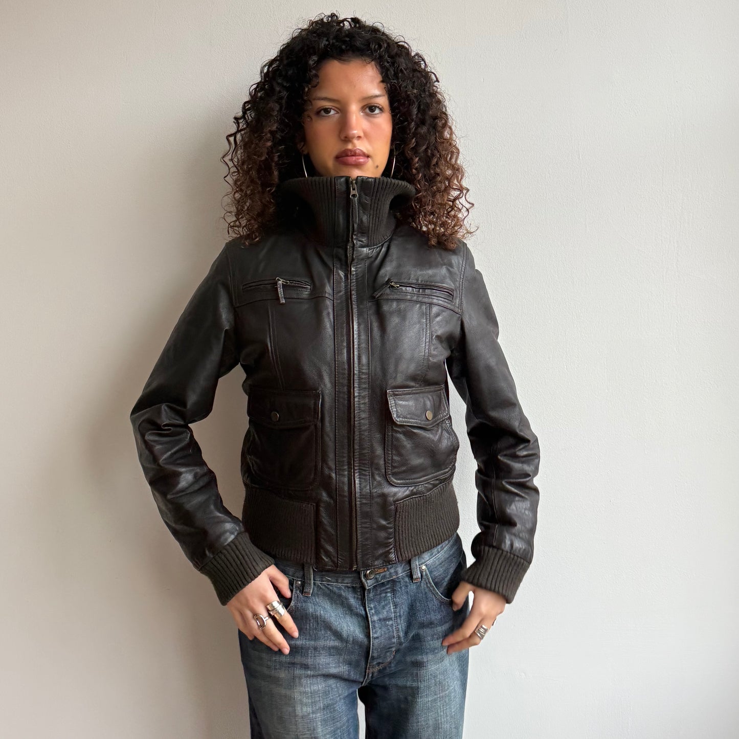 Chocolate brown leather jacket - Size M
