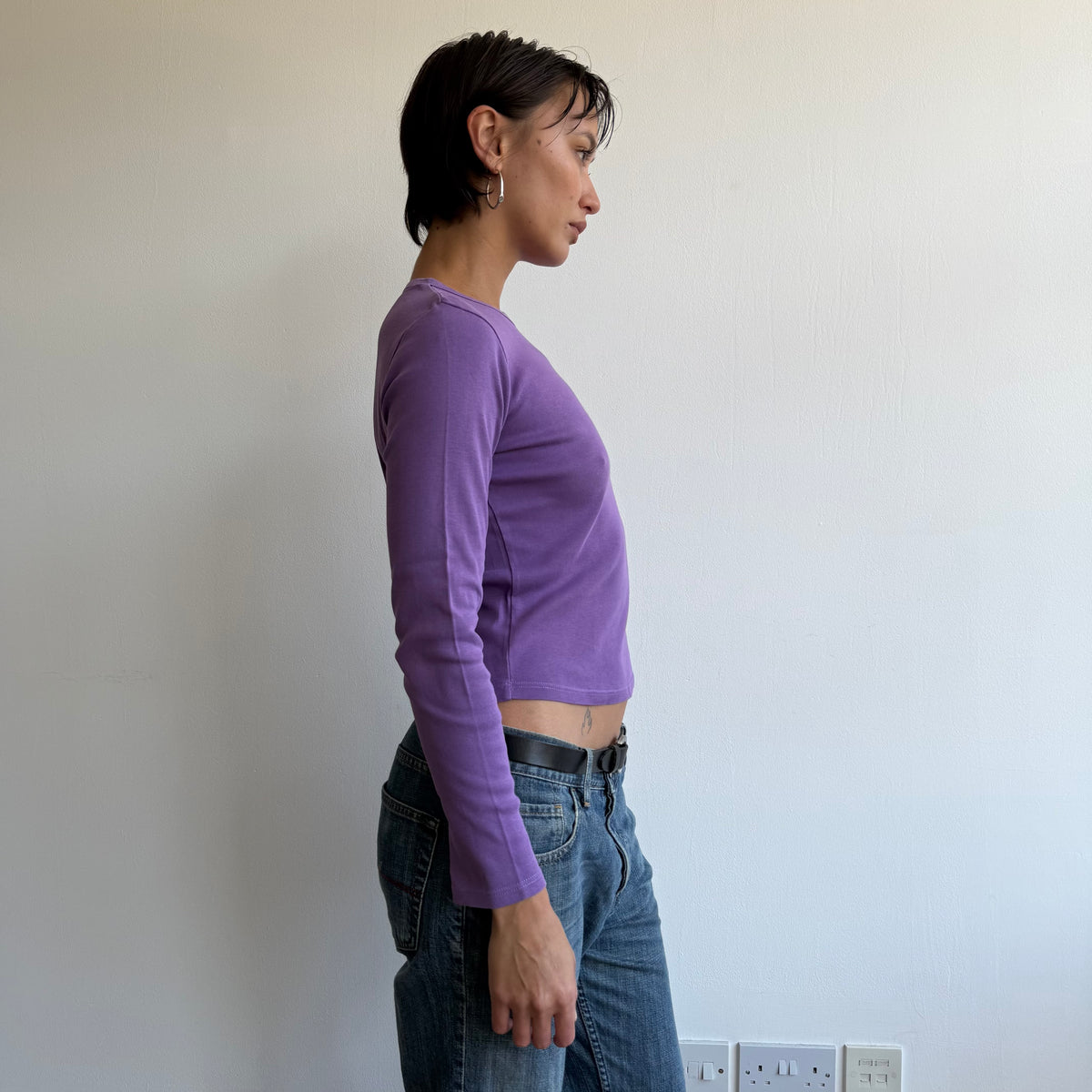 Purple button pocket top - Size S