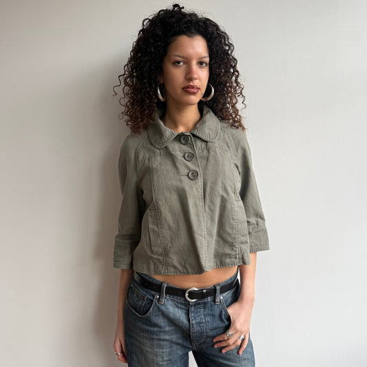 Khaki linen 3/4 sleeve peacoat - Size S/M